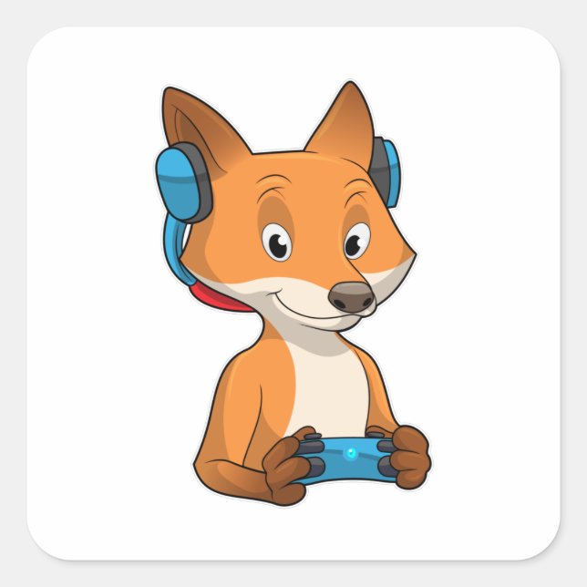 Sticker Carré Renard comme joueur avec Joystick (Devant)
