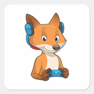 Sticker Carré Renard comme joueur avec Joystick