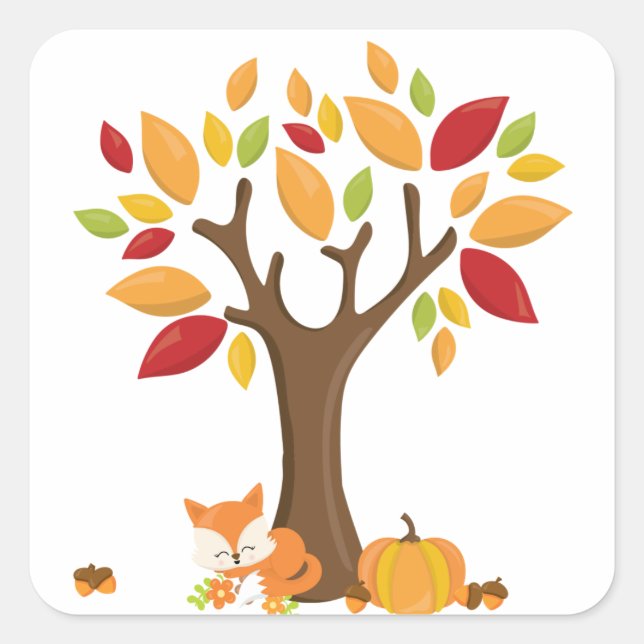Sticker Carré Renard d'automne avec Citrouille (Devant)