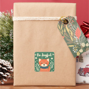 Sticker Carré renard de Noël mignon