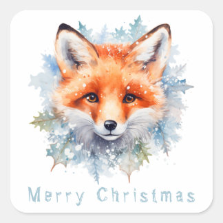 Sticker Carré Renard des neiges et Noël