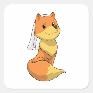 Sticker Carré Renard en mariée avec Voile