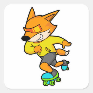 Sticker Carré Renard en patinage avec roulettes