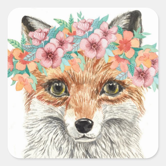 Sticker Carré Renard floral (Devant)