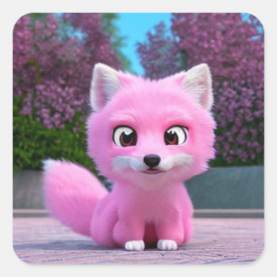Sticker Carré Renard rose