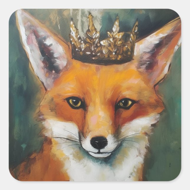 Sticker Carré Renard rouge dans une couronne (Devant)