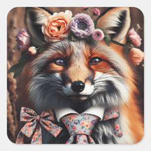 Sticker Carré Renard sauvage portant une cravate mignon 