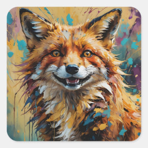 Sticker Carré Renard souriant heureux - Abstrait éclaboussure de