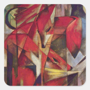 Sticker Carré Renards par Franz Marc, Art Abstrait Cubiste Vinta