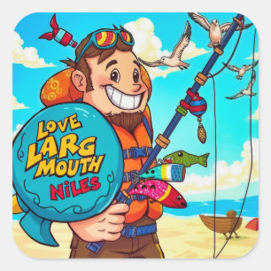 Sticker Carré Rencontrez Niles le passionné de pêche !