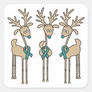 Sticker Carré Renne turquoise de ruban