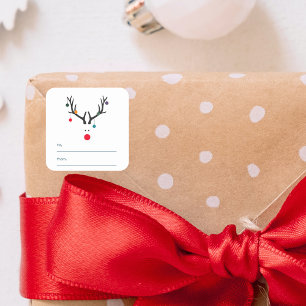 Sticker Carré Rennes de Noël marrantes modernes blanc rouge bleu