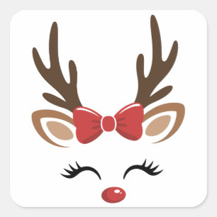 Sticker Carré Rennes de Noël Mignonnes Vacances Hiver