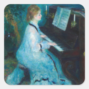 Sticker Carré Renoir femme à l'impressionniste Vintage de piano