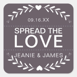 Sticker Carré Répandre l'amour confiture en canne de mariage Fav