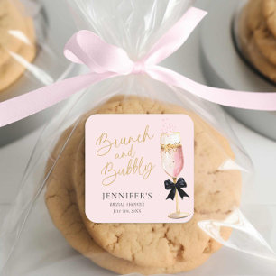 Sticker Carré Repas de mariage rose et bridal Shower pétillant