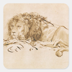Sticker Carré Repose de lion (stylo et encre sur papier)