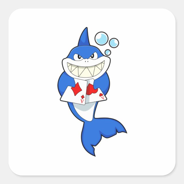 Sticker Carré Requin au Poker avec cartes de Poker (Devant)