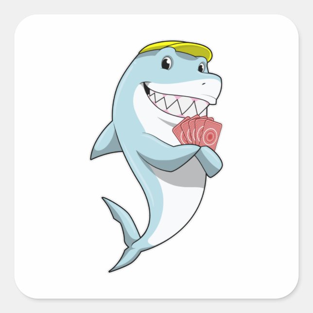 Sticker Carré Requin au Poker avec cartes de Poker (Devant)