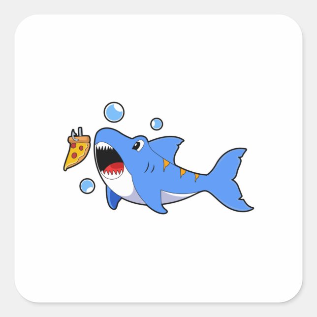 Sticker Carré Requin avec pizza comme appât (Devant)