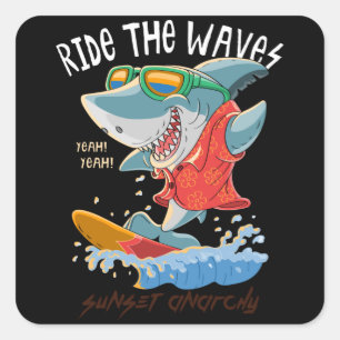 Sticker Carré requin cool surf