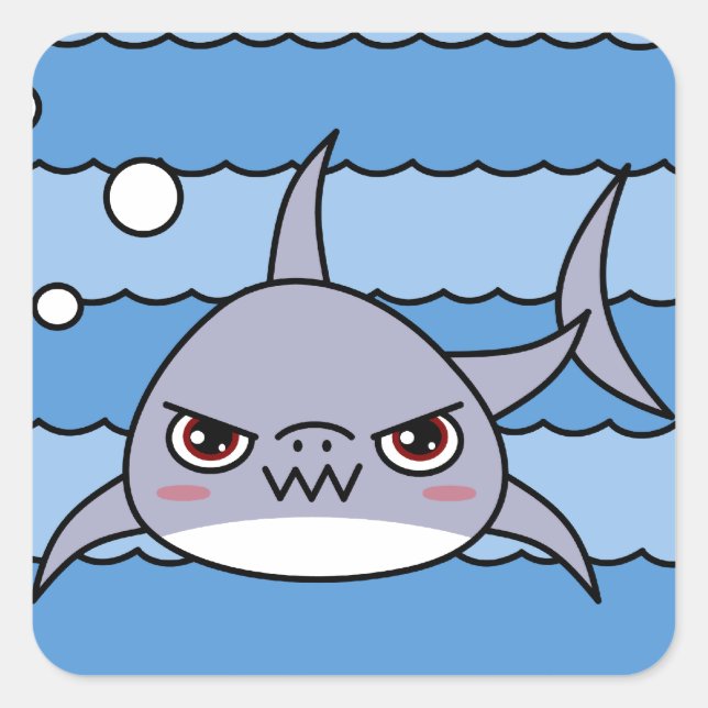 Sticker Carré Requin de Kawaii (Devant)
