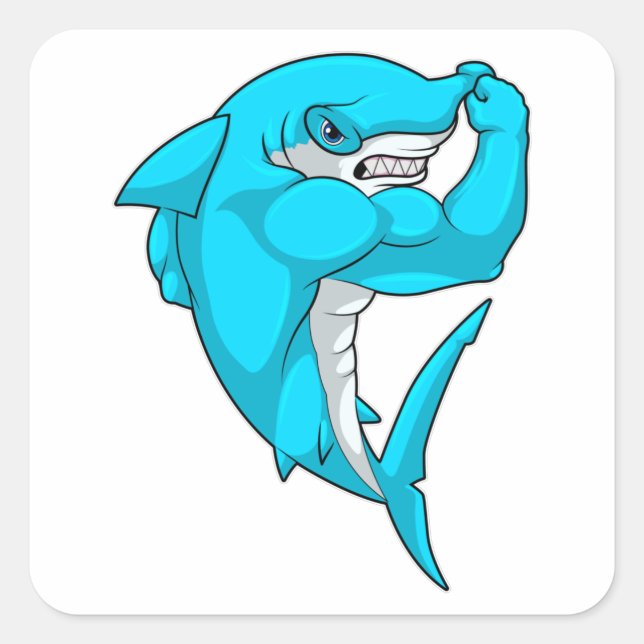 Sticker Carré requin-marteau en tant que culturiste au Bodybuild (Devant)