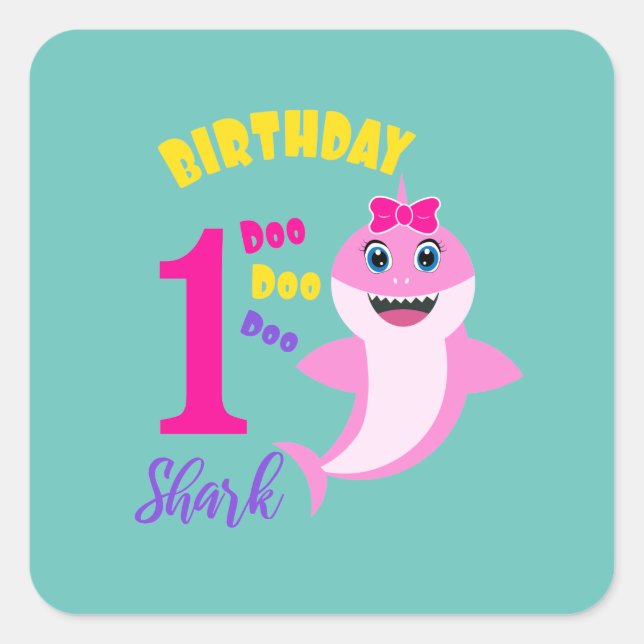 Sticker Carré Requin mignon 1er anniversaire (Devant)