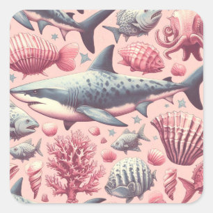 Sticker Carré Requin vintage sans joint