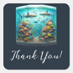 Sticker Carré Requins & Poissons Aquarelle aquatique Mariage Aqu