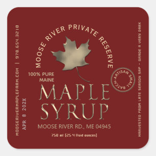 Sticker Carré Réserve privée Sirop d'érable rouge avec feuille d