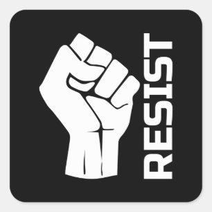 Sticker Carré Résister avec le poing - en blanc 0002