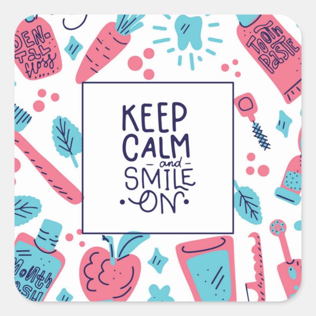 Sticker Carré Restez Calme Et Souriez ! | Phrase mignonne (Devant)