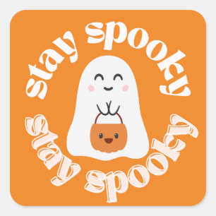 Sticker Carré Restez Éffrayant Funny Halloween Fantôme