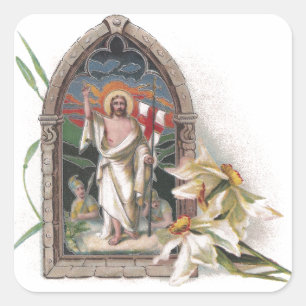Sticker Carré Résurrection de fenêtre d'église du Christ