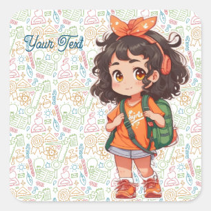 Sticker Carré Retour à l'école. Fille de l'école