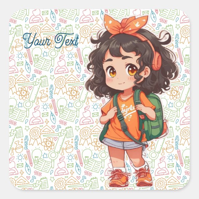 Sticker Carré Retour à l'école. Fille de l'école (Devant)