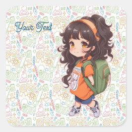 Sticker Carré Retour à l'école. Fille de l'école