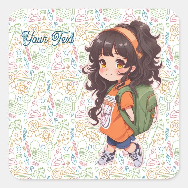 Sticker Carré Retour à l'école. Fille de l'école (Devant)