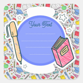 Sticker Carré Retour à l'école. Fournitures scolaires Arrière - 