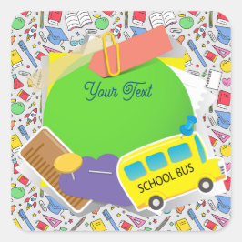 Sticker Carré Retour à l'école. Fournitures scolaires Arrière - 