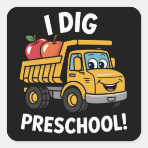 Sticker Carré Retour à l'école Je creuse un camion à benne présc
