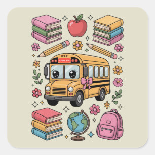 Sticker Carré Retourner à l'école Coquette Enseignant Maternelle