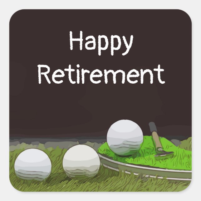 Sticker Carré Retraite avec bonheur avec golf et golf (Devant)
