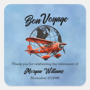 Sticker Carré Retraite Bon Voyage Voyage Globe Plane