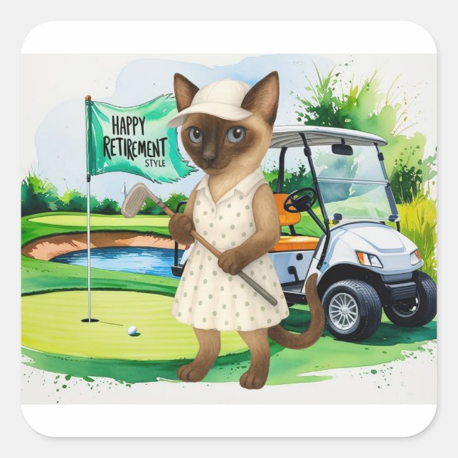 Sticker Carré Retraite de golf pour les Amoureux de les chats si (Devant)