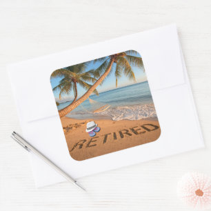 Sticker Carré Retraite Écrite dans le Sable Plage Tropicale de F