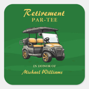 Sticker Carré Retraite Elégant Golf Thème Panier Vert Or