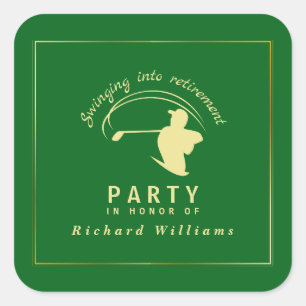 Sticker Carré Retraite Golf Party Classic Green Golden Player