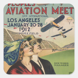 Sticker Carré Rétro 1912 Los Angeles Air Show Travel Art